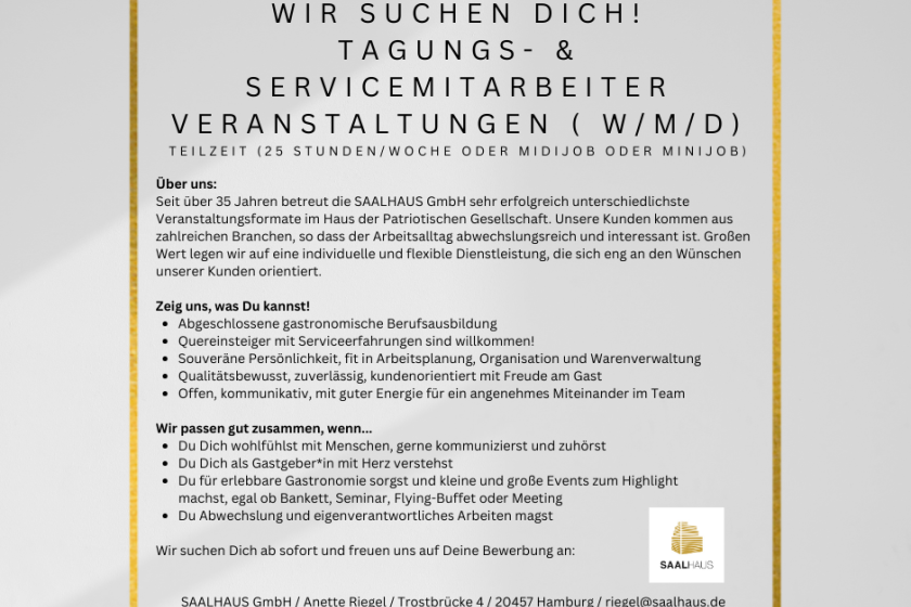 Tagungs- und Servicemitarbeiter (w/m/d) gesucht