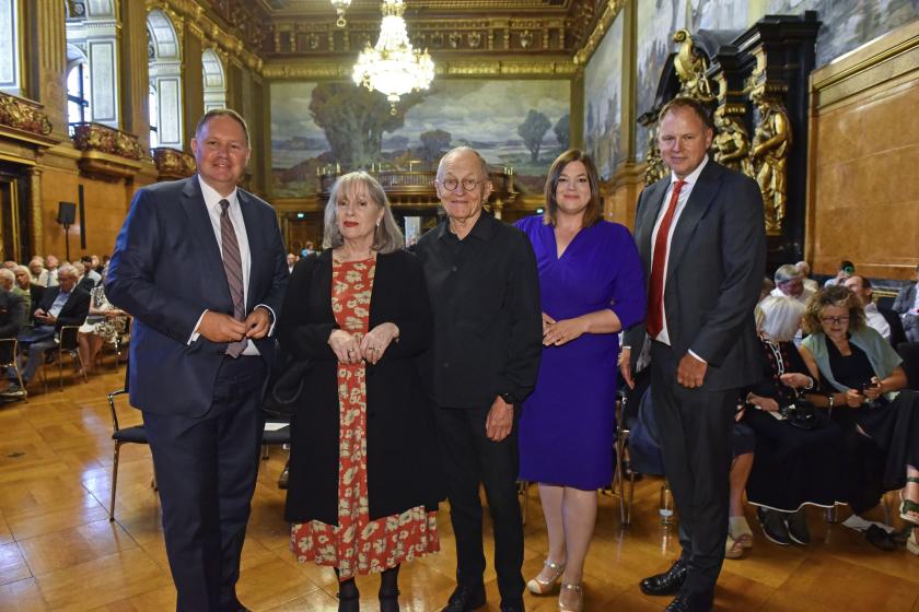 Kultursenator Dr. Carsten Brosda, Prof. Dr. Birgit Recki, Dr. Willfried Maier, Wissenschaftssenatorin Katharina Fegebank, Universitätspräsident Prof. Dr. Hauke Heekeren Senatsempfang Cassirer 02.09.2024, Redner